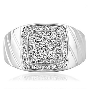 Diamaison Men's 14k White Gold 5/8 Carat T.W. Diamond Halo Ring
