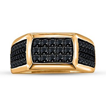Diamaison Men's 14k Gold 3/4 Carat T.W. Black Diamond Rectangle Ring