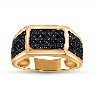Diamaison Men's 14k Gold 3/4 Carat T.W. Black Diamond Rectangle Ring