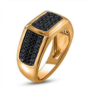 Diamaison Men's 14k Gold 3/4 Carat T.W. Black Diamond Rectangle Ring