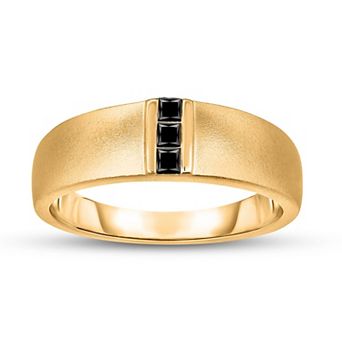 Diamaison Men's 14k Gold 1/4 Carat T.W. Black Diamond 3-Stone Ring