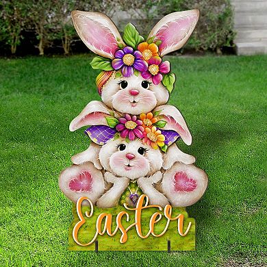 Easter Bunny Outdoor Decoration Handcrafted Spring Yard Decor - Rustic Bunny Wall Art