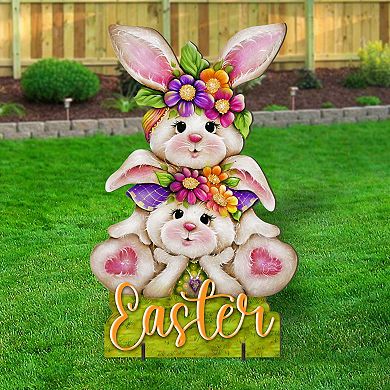Easter Bunny Outdoor Decoration Handcrafted Spring Yard Decor - Rustic Bunny Wall Art