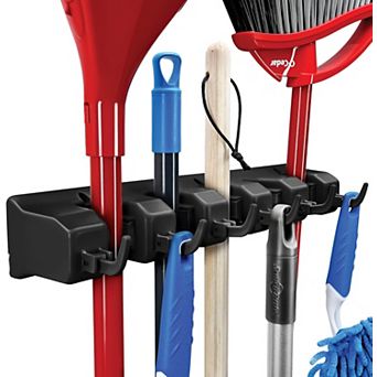 Broom and Mop Holder Rack - Garden Tool Organizer w5 Slots, 6 Hooks, 7.5lbs Capacity Per Slot