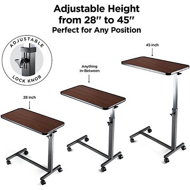 Adjustable Overbed Bedside Table with Wheels, Bed Desk, Over The Bed Table for Hospital and Home Use