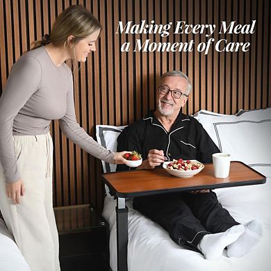 Adjustable Overbed Bedside Table with Wheels, Bed Desk, Over The Bed Table for Hospital and Home Use
