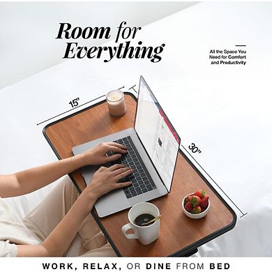 Adjustable Overbed Bedside Table with Wheels, Bed Desk, Over The Bed Table for Hospital and Home Use