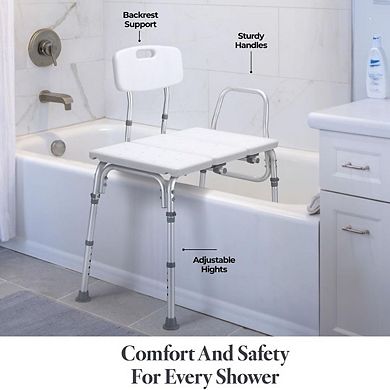 Transfer Bench for Bathtub - Adjustable Shower Chair for Elderly, Disabled, Holds Up to 400 Lbs