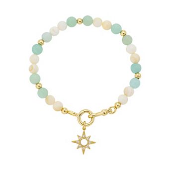 Love This Life 14k Gold Flash Plated Mother of Pearl Star Labradorite Stretch Beaded Bracelet