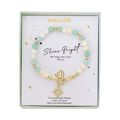 Love This Life 14k Gold Flash Plated Mother of Pearl Star Labradorite Stretch Beaded Bracelet
