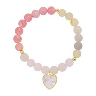 Love This Life 14k Gold Flash Plated Inlay Heart Stretch Beaded Bracelet