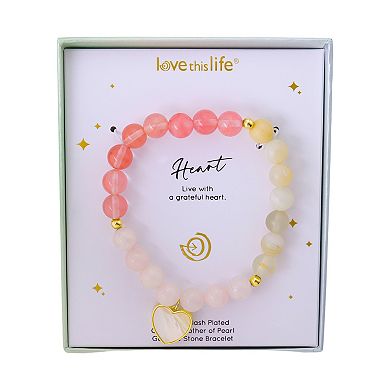 Love This Life 14k Gold Flash Plated Inlay Heart Stretch Beaded Bracelet