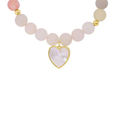 Love This Life 14k Gold Flash Plated Inlay Heart Stretch Beaded Bracelet