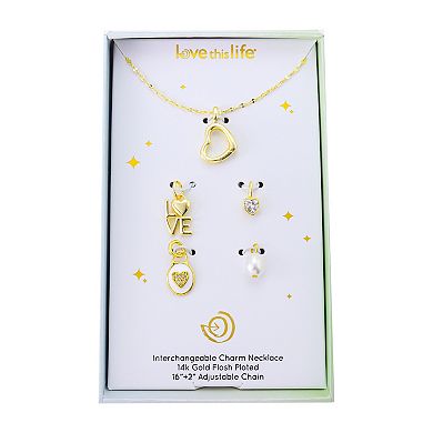 Love This Life 14k Gold Flash Plated LOVE Theme 5-Piece Interchangeable Pendant Necklace Set