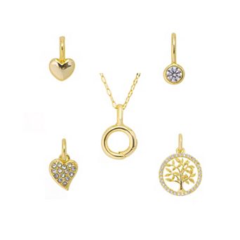 Love This Life 14k Gold Flash Plated Heart Theme 5 pc Interchangeable Pendant Necklace Set