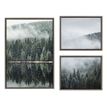 Sylvie Evergreen Reflections in Fog Framed Canvas Art Set by Emiko and Mark Franzen of F2Images