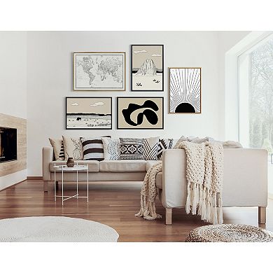 Sylvie Vintage Black and White World Map Framed Canvas by The Creative Bunch Studio