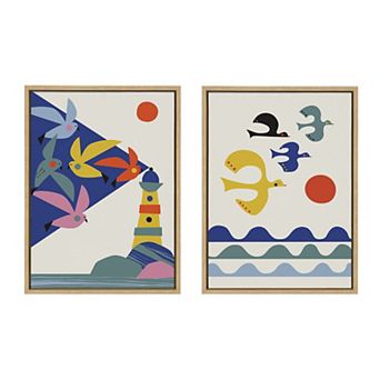 Sylvie Lighthouse Birds and Flock of Birds Framed Canvas Art Set by Rachel Lee of My Dream Wall