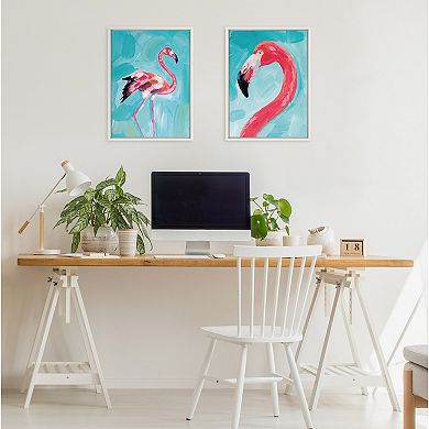 Sylvie Flamingo Study and Feathery Friend Framed Canvas Art Set by Rachel Christopoulos