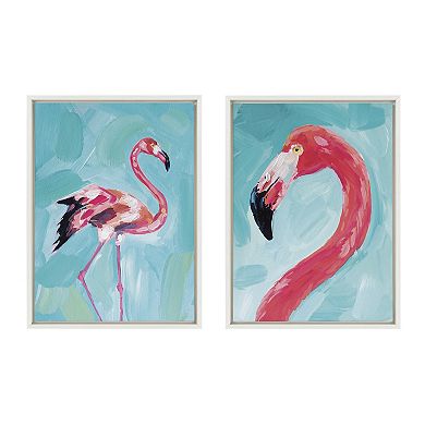 Sylvie Flamingo Study and Feathery Friend Framed Canvas Art Set by Rachel Christopoulos
