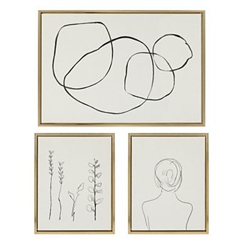 Sylvie Going in Circles and Minimalist Woman Framed Canvas Set by Teju Reval of SnazzyHues