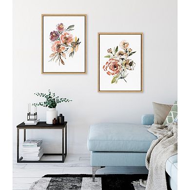 Sylvie Peach Roses and Floral Bouquet Muted Framed Canvas Art Set by Sara Berrenson