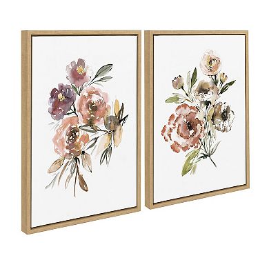 Sylvie Peach Roses and Floral Bouquet Muted Framed Canvas Art Set by Sara Berrenson