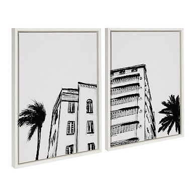 Sylvie Miami Beach Architecture Retro Art Deco Framed Canvas Art Set by The Creative Bunch Studio