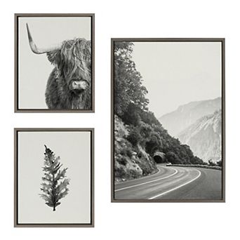 Sylvie Highland Cow and Vintage Botanical Framed Canvas Set by Various Artists
