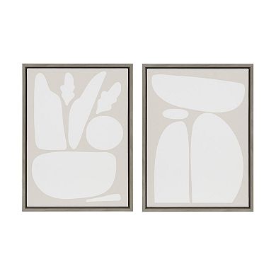Sylvie Zen Botanical Rock Neutral Framed Canvas Set by The Creative Bunch Studio