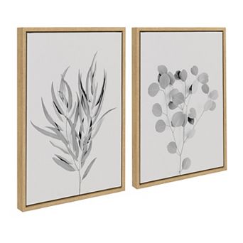 Sylvie Neutral Botanical 1 and 2 Soft White Framed Canvas by The Creative Bunch Studio