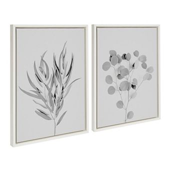 Sylvie Neutral Botanical 1 and 2 Soft White Framed Canvas by The Creative Bunch Studio