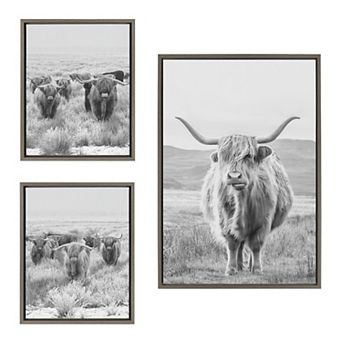 Sylvie Herd of Highland Cows Framed Canvas Art Set by The Creative Bunch Studio