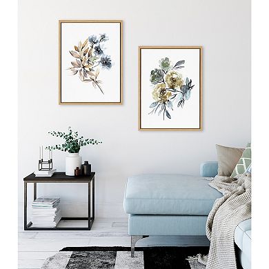Sylvie Yellow Roses and Muted Blue Flowers Framed Canvas Art Set by Sara Berrenson