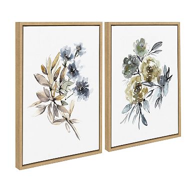 Sylvie Yellow Roses and Muted Blue Flowers Framed Canvas Art Set by Sara Berrenson