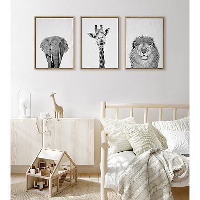 Sylvie Elephant, Giraffe and Lion Framed Canvas by Simon Te of Tai Prints