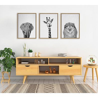 Sylvie Elephant, Giraffe and Lion Framed Canvas by Simon Te of Tai Prints
