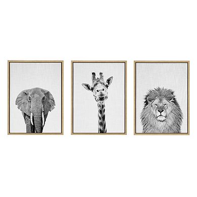 Sylvie Elephant, Giraffe and Lion Framed Canvas by Simon Te of Tai Prints