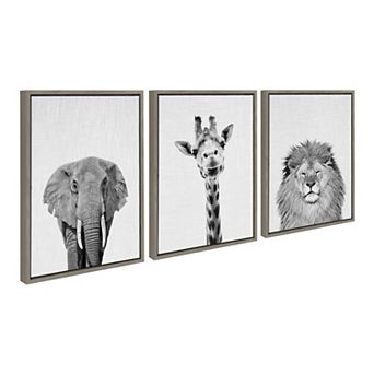 Sylvie Elephant, Giraffe and Lion Framed Canvas by Simon Te of Tai Prints