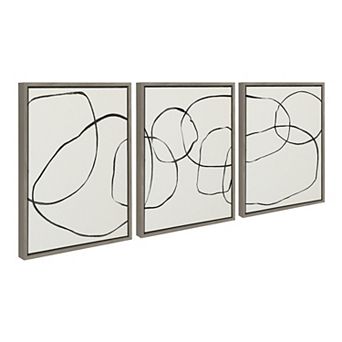 Sylvie Dancing Circles BW Framed Canvas by Teju Reval of SnazzyHues