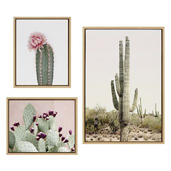 Sylvie Sunrise Cactus, Pink Cactus Flower and Cactus 25 Framed Canvas by Amy Peterson Art Studio