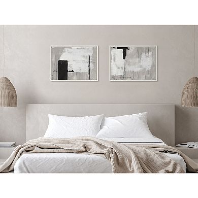 Sylvie Line 1 Left and Right Neutral Linen Framed Canvas Art Set by Nikita Jariwala