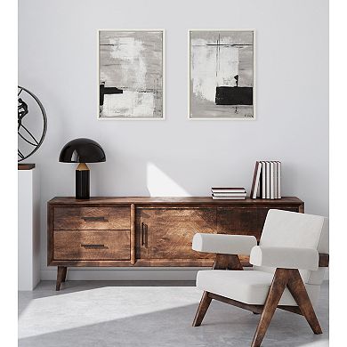 Sylvie Line 1 Left and Right Neutral Linen Framed Canvas Art Set by Nikita Jariwala