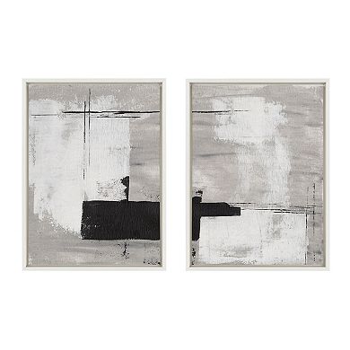 Sylvie Line 1 Left and Right Neutral Linen Framed Canvas Art Set by Nikita Jariwala