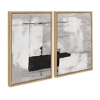 Sylvie Line 1 Left and Right Neutral Linen Framed Canvas Art Set by Nikita Jariwala