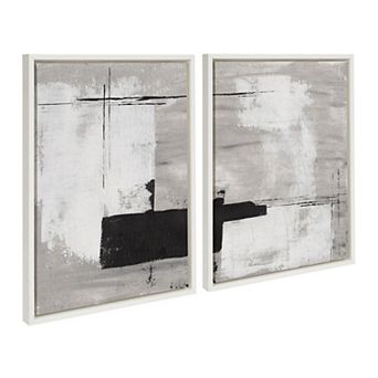 Sylvie Line 1 Left and Right Neutral Linen Framed Canvas Art Set by Nikita Jariwala