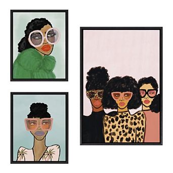 Sylvie Fashion Girl Framed Canvas Set by Kendra Dandy of Bouffants and Broken Hearts