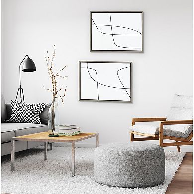 Sylvie Modern Line Abstract 3 and 4 Black and White Framed Canvas by The Creative Bunch Studio