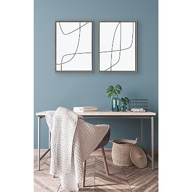 Sylvie Modern Line Abstract 3 and 4 Black and White Framed Canvas by The Creative Bunch Studio
