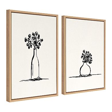 Sylvie Still Life Sketched Botanical Flower Vase Framed Canvas Set by The Creative Bunch Studio